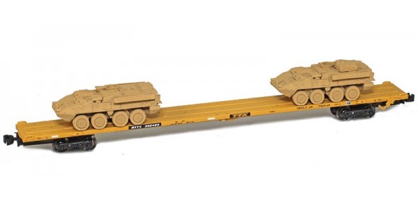 AZL 911010-5S TTX 89' Flat Car w/ Z-Panzer (1) M1126 / (1) M113 Loads | Sand #992420