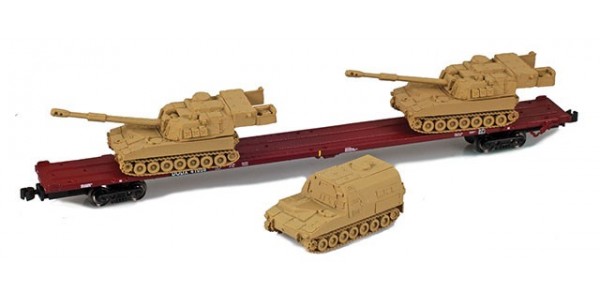 AZL 911023-2S DODX 89' Flat Car w/ Z-Panzer (2) M109 / (1) M992 Loads | Sand #41076