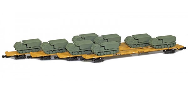 AZL 901510-5OB RTTX 89' Flat Cars w/ Z-Panzer (8) M270 Loads | Olive | 4-Car Set