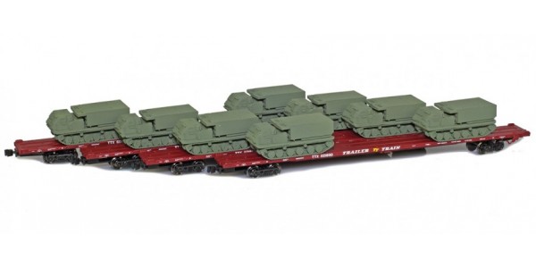 AZL 901510-6OB RTTX 89' Flat Cars w/ Z-Panzer (8) M270 Loads | Olive | 4-Car Set
