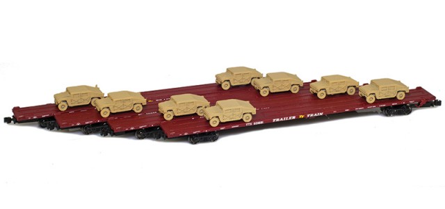 AZL 901510-6SC RTTX 89' Flat Cars w/ Z-Panzer (8) HMMWV Loads | Sand | 4-Car Set