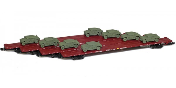 AZL 901510-6OC RTTX 89' Flat Cars w/ Z-Panzer (8) HMMWV Loads | Olive | 4-Car Set AZL 901510-6OC RTTX 89' Flat Cars w/ Z-Panzer (8) HMMWV Loads | Olive | 4-Car Set