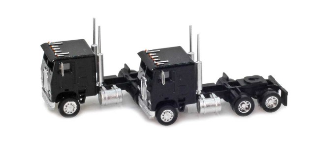 AZL 96203 Black Cab-Over Truck with Crew Cab  2 pack