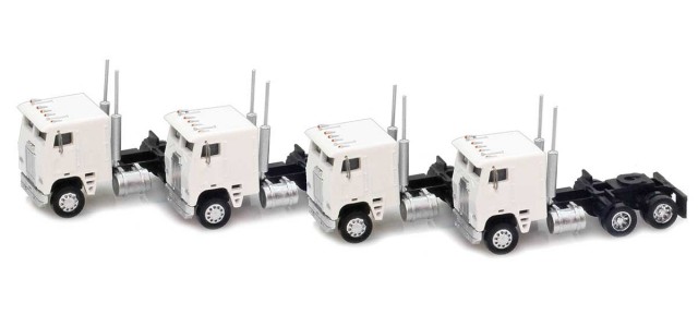 AZL 96221 White Cab-Over Truck with Crew Cab  4 pack