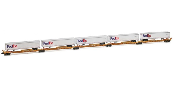 AZL 905203-1 TTAX Trinity RAF 53C Spine Cars - 5 unit set 555181 53' Trailers - FedEx Freight