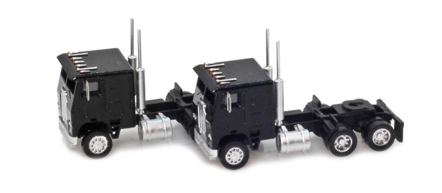 AZL 96203 Black Cab-Over Truck with Crew Cab  2 pack